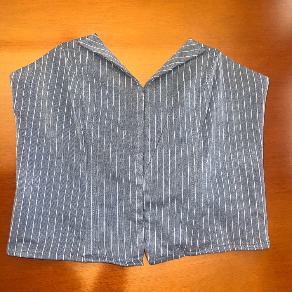 Striped folded v-neck corset tube top